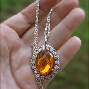 Sterling Silver Chain with Oval Topaz Glass Pendant